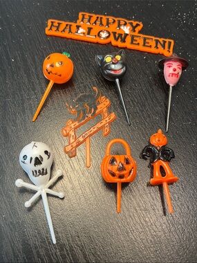 Vintage Halloween Decorations Cupcake Topper Cake Topper Lot Pumpkin Blow Mould